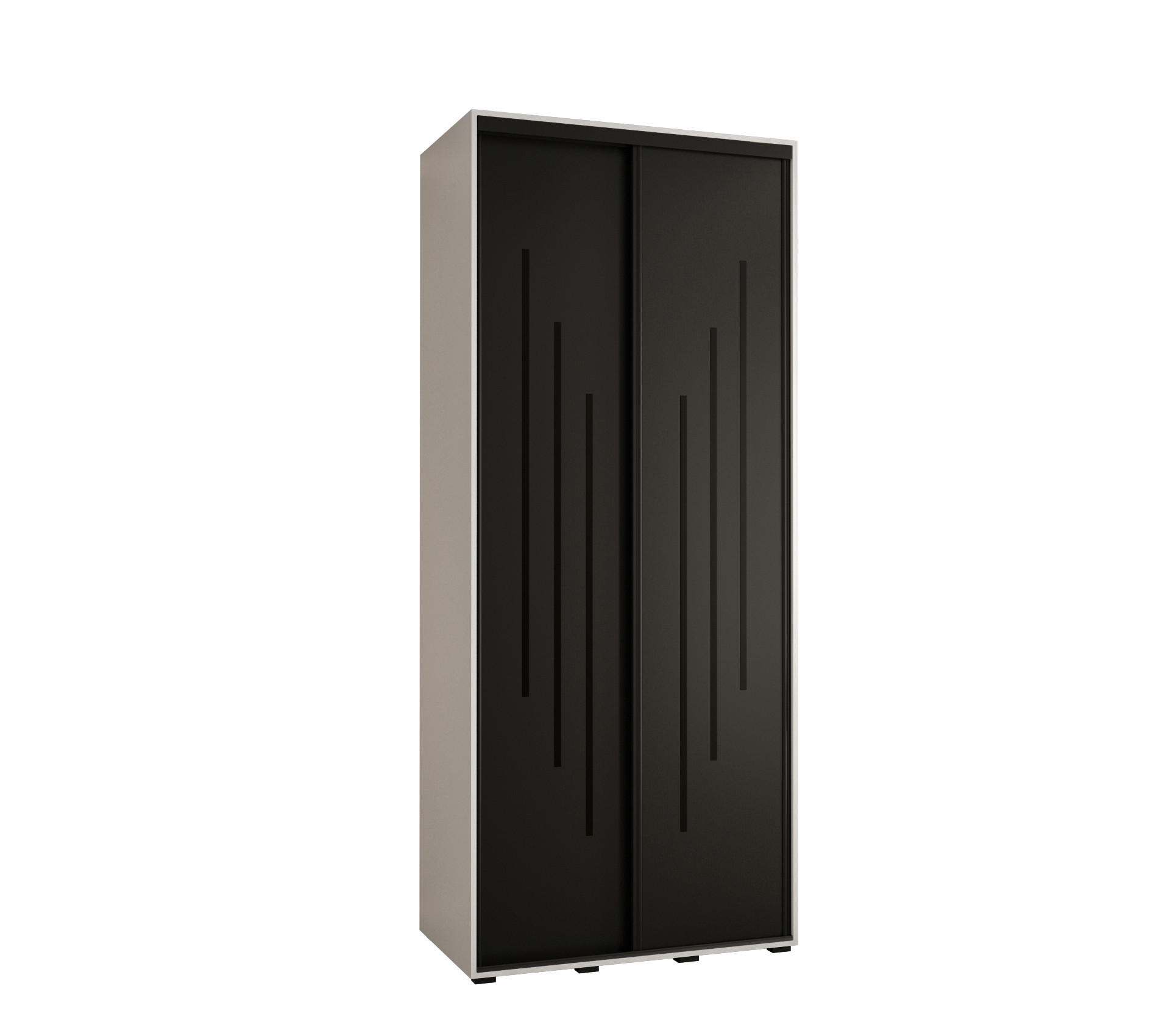 Abiks Möbel Schwebetürenschrank Weiß, Schwarz, Schwarz 110x235x60 cm