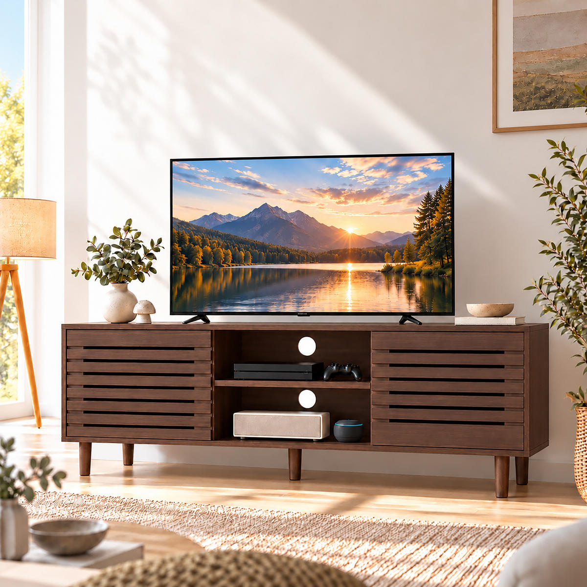 TV-LOWBOARD Dunkelbraun Holzoptik 2 Schiebetüren 140 cm - Dunkelbraun, Holz/Holzwerkstoff (140/49/40cm) - Relaxdays