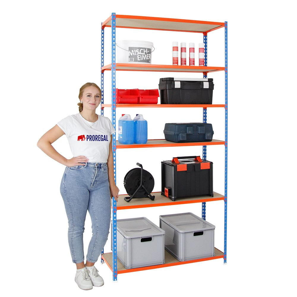 SCHWERLASTREGAL Giant Muli HxBxT 250 x 110 x 30 cm 6 Fachböden Fachlast 200 kg Blau-Orange - Gelb, Metall (110/250/30cm) - PROREGAL