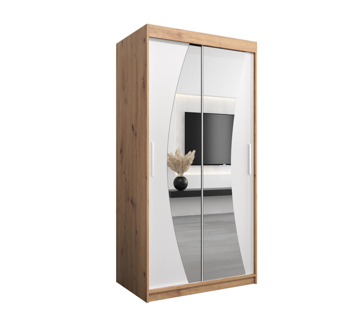 SCHWEBETÜRENSCHRANK 200/100/62 2-türig - Silberfarben/Eiche Artisan, Holz/Kunststoff (100/200/62cm) - Abiks Möbel