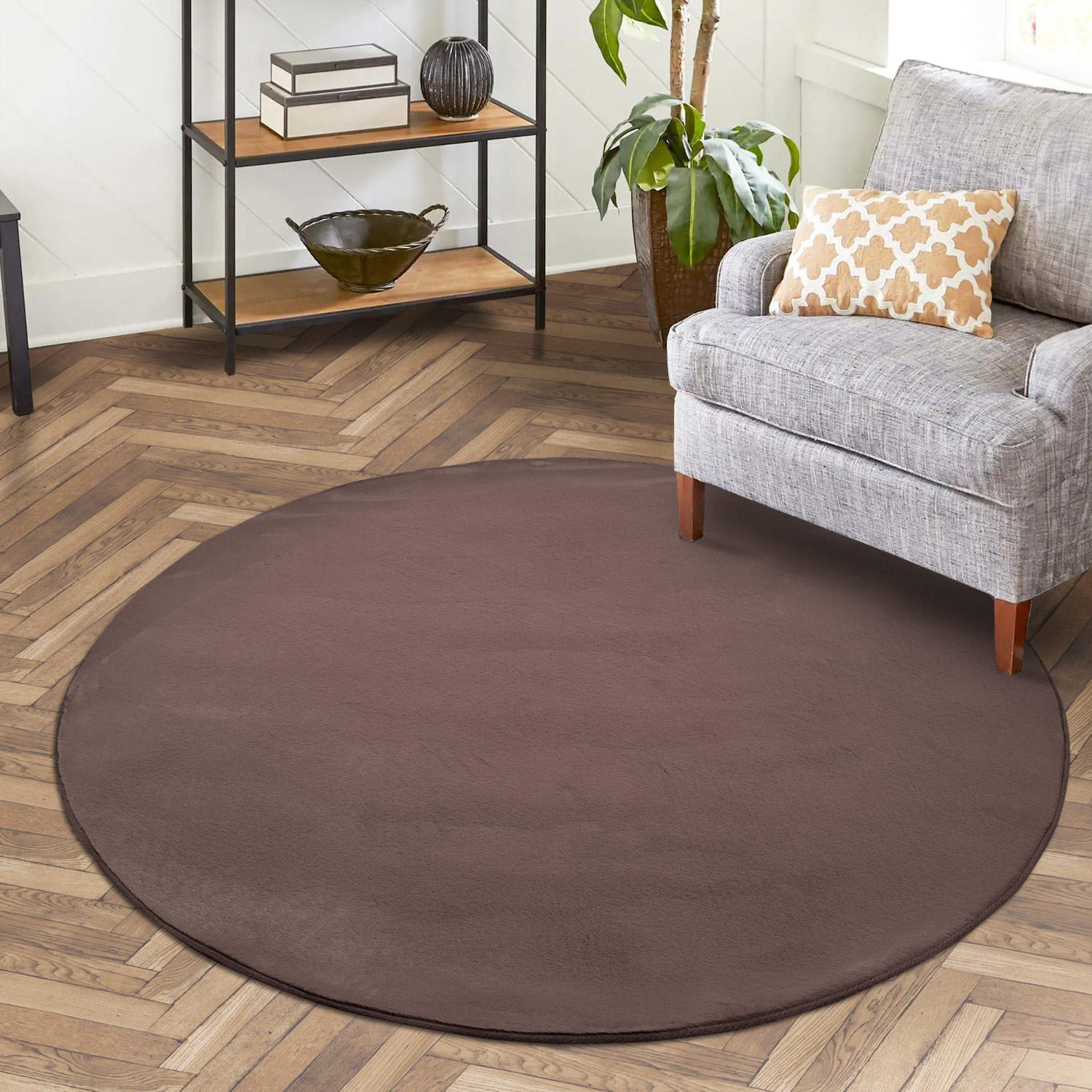HOCHFLOR-TEPPICH Topia 400 Dunkelbraun 120 cm Rund - Taupe, Textil (120/120cm) - carpet city