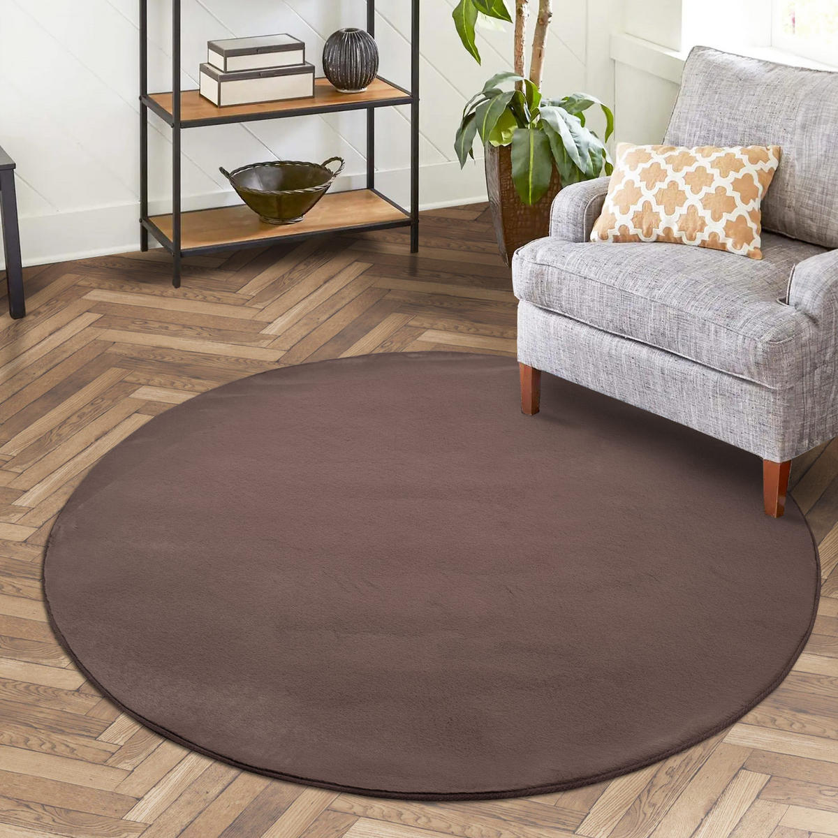 HOCHFLOR-TEPPICH Topia 400 Dunkelbraun 120 cm Rund - Taupe, Textil (120/120cm) - carpet city