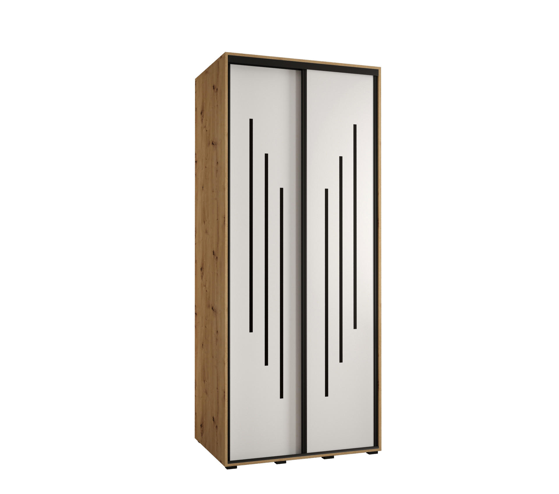 Abiks Möbel SCHWEBETÜRENSCHRANK Eiche Artisan, Weiß, Schwarz 120cm × 45cm × 235cm