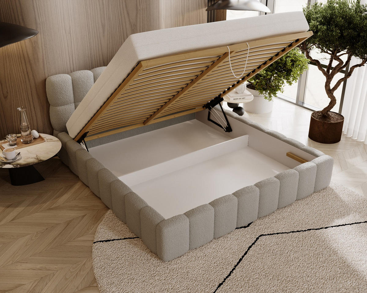 POLSTERBETT ALMA 180 x 200 cm, Bubble, Bouclé, beige - Beige, Textil (180/200cm) - Labett