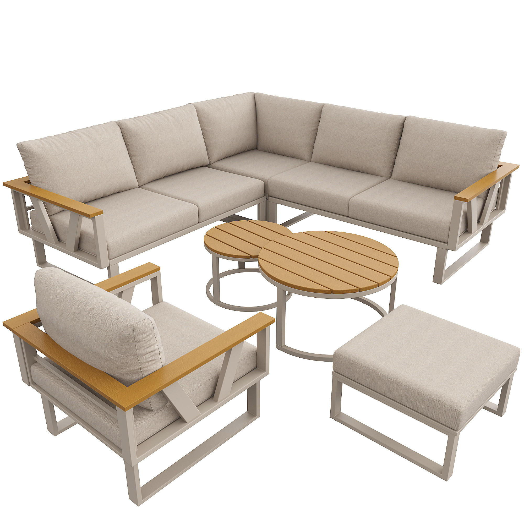 LOUNGESITZSET, 2er-Set, Verstellbare Füße, Metallbasis, Beige - Beige, Metall - FLIEKS