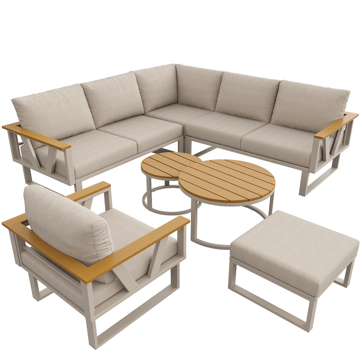 LOUNGESITZSET, 2er-Set, Verstellbare Füße, Metallbasis, Beige - Beige, Metall - FLIEKS