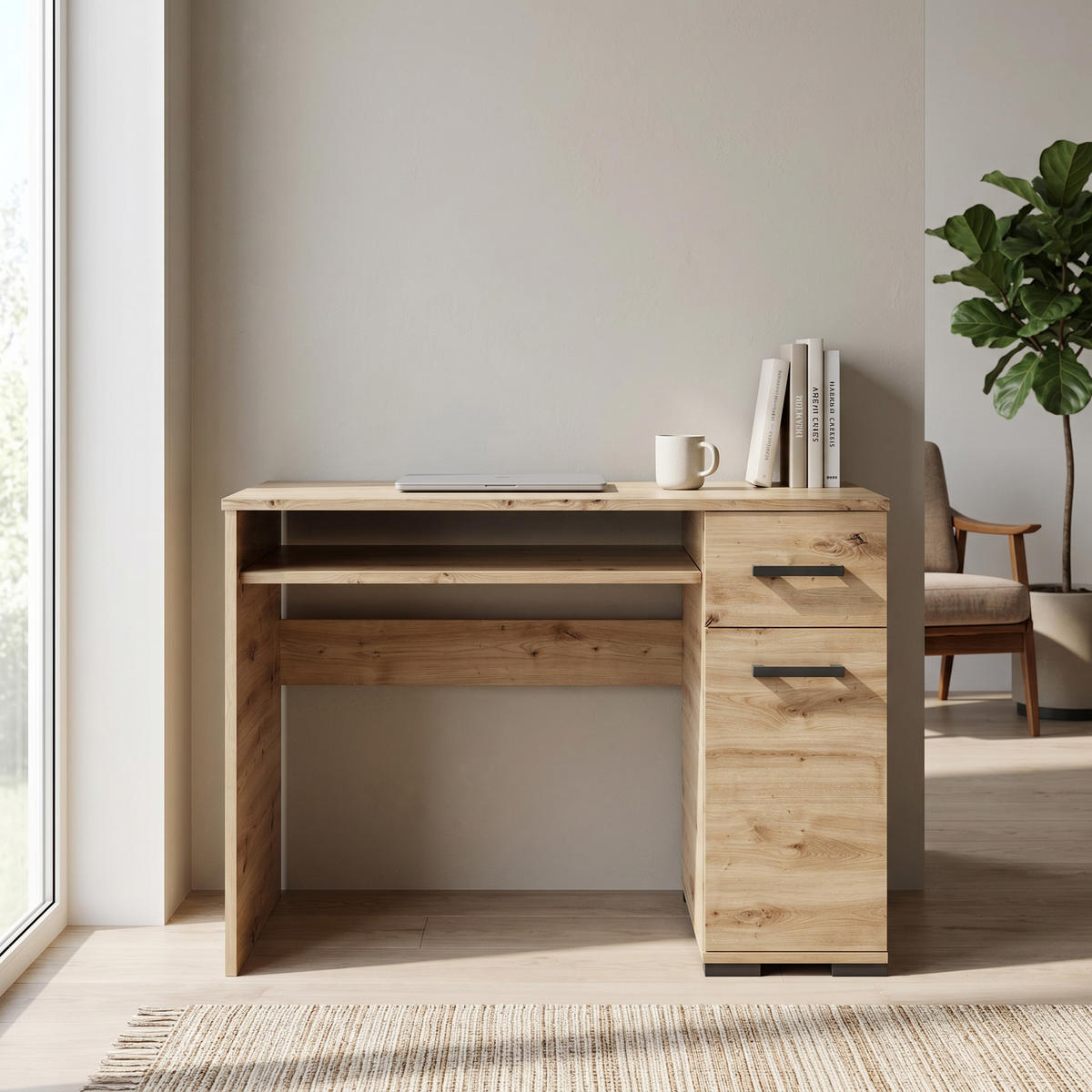 SCHREIBTISCH ALBANO 90x56x75 cm Bürotisch Computertisch, Eiche Artisan - Eiche Artisan, Holzwerkstoff (56/90/75cm) - MASSENO
