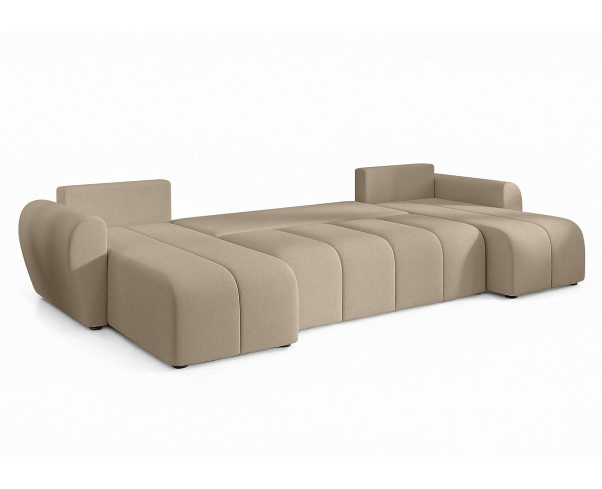 WOHNLANDSCHAFT Malatya U Form Hellbraun 311/145/80 cm mit Schlaffunktion - Hellbraun/Schwarz, Kunststoff/Textil (311/80/145cm) - AX Living