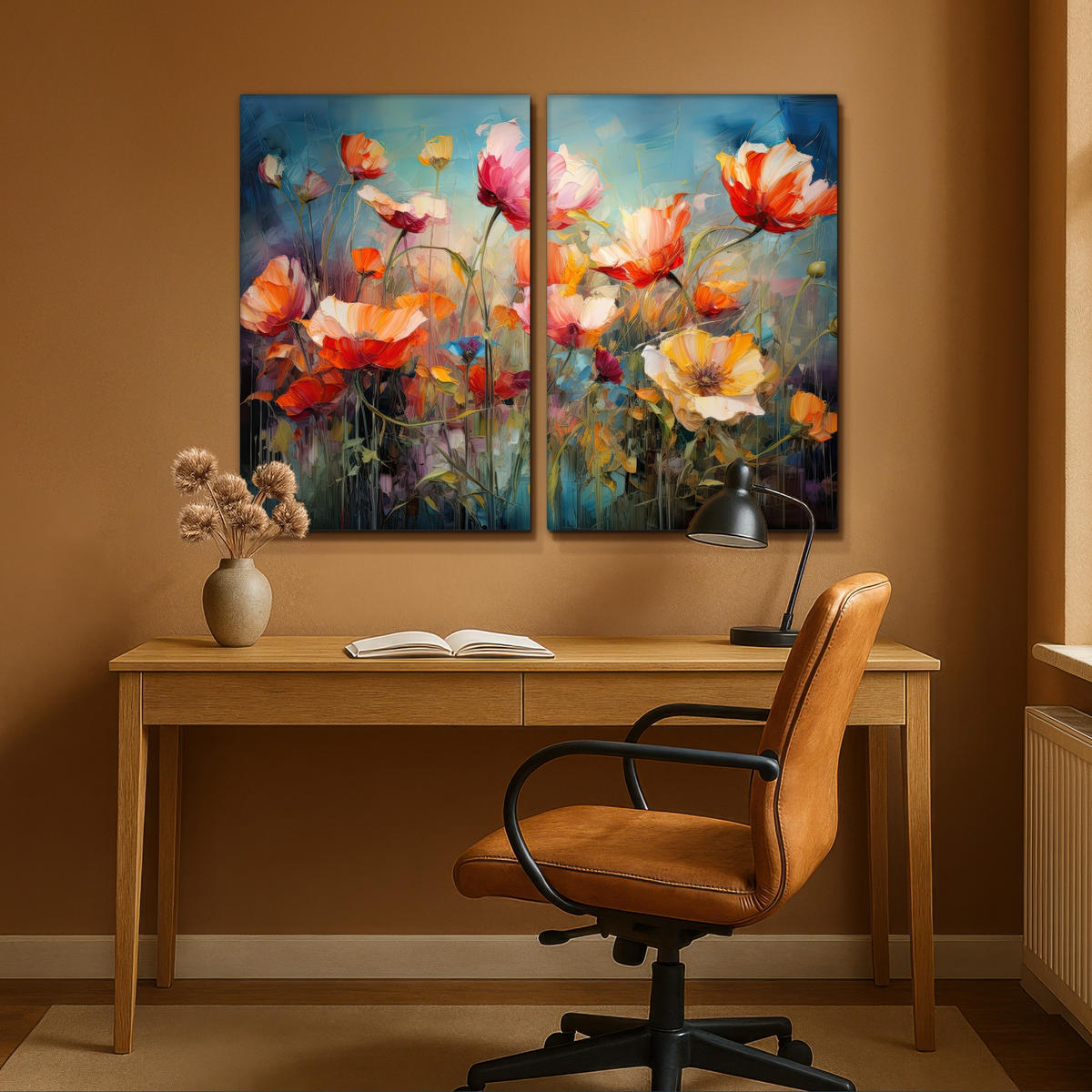LEINWANDBILD 2er Set Blumen - Bunt - Abstrakt 120x90 cm - Blaugrau, Textil (120/90cm) - MuchoWow