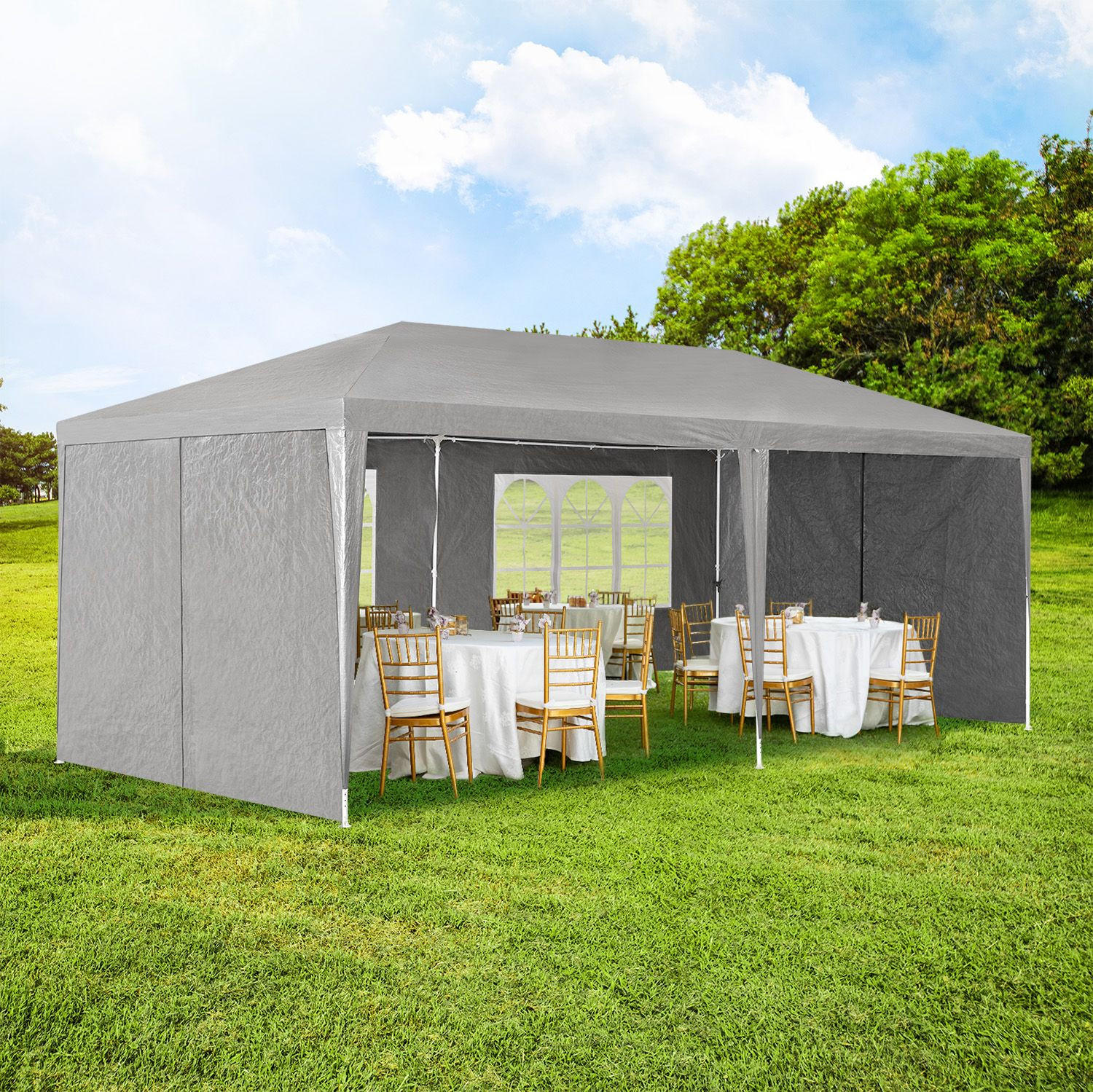 PARTYZELT Gartenzelt dunkelgrau 3x6 m - Grau, Metall (300/250/600cm) - Juskys