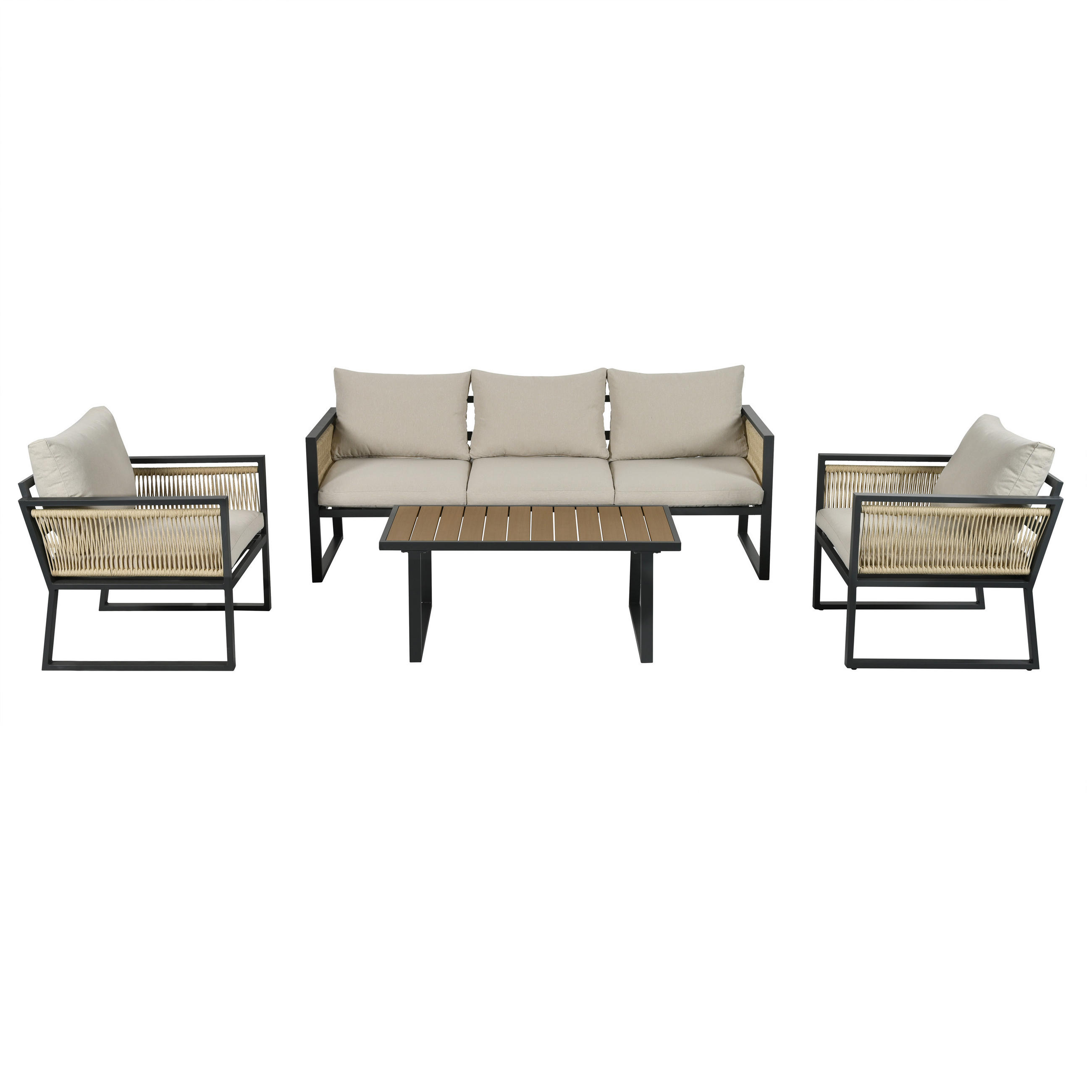 GARTENLOUNGE 4-tlg. Beige - Beige, Metall - ComfortXL