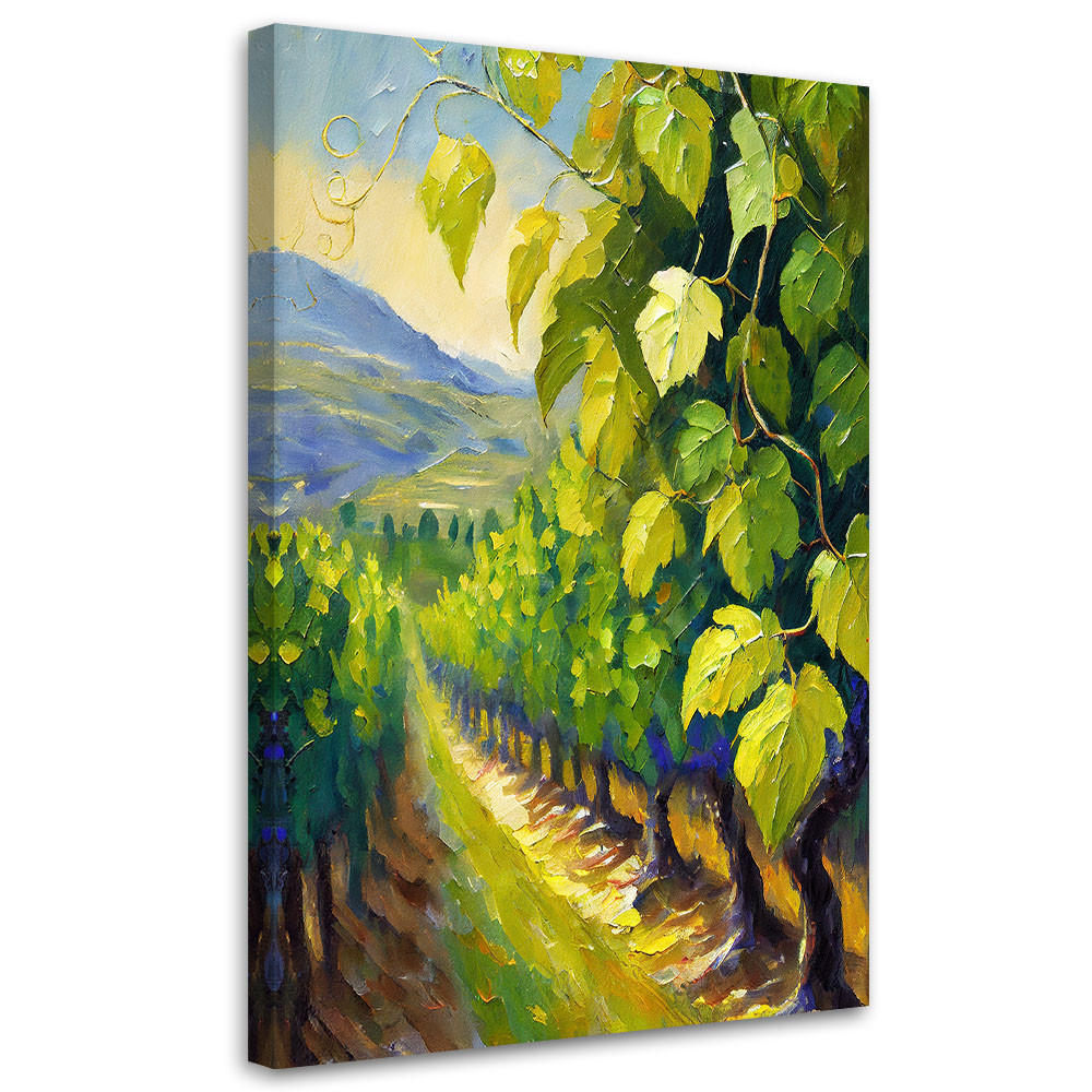 LEINWANDBILD Weinberg Trauben Blätter gemalt 70x100cm - Grün, Textil (70/100cm) - Feeby