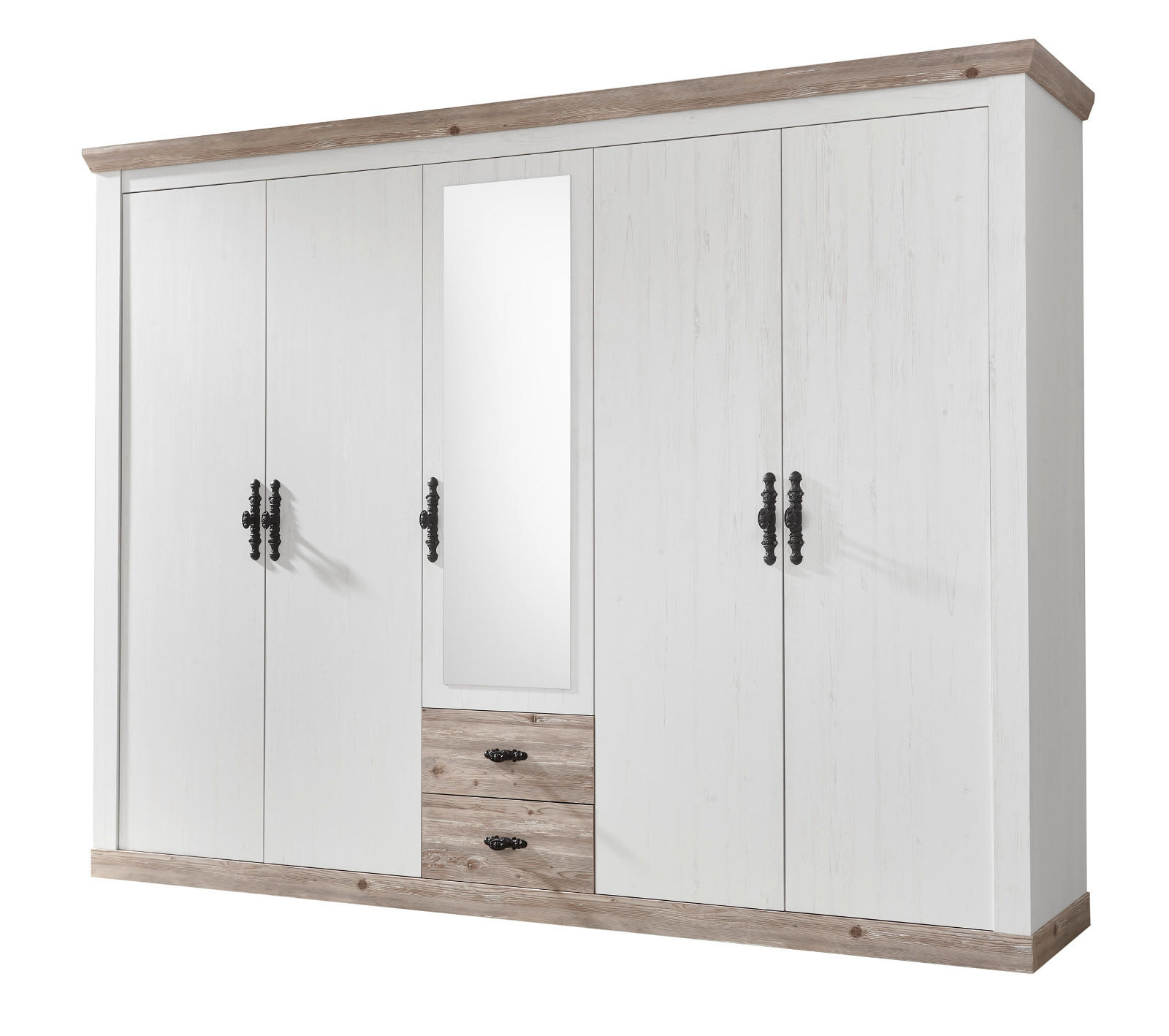Furn.Design Kleiderschrank Weiß, Pinien 265x201x60 cm