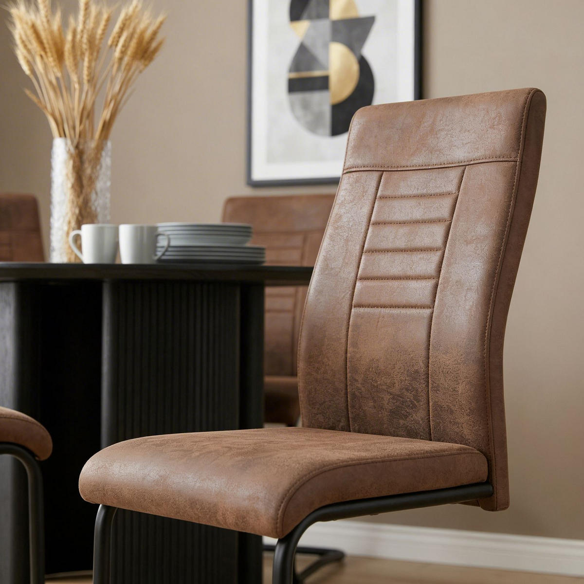 ESSZIMMERSTUHL ALBA 4er-Set Vintage/schwarz - Dunkelbraun/Schwarz, Textil (43/98/60cm) - CARO-Möbel