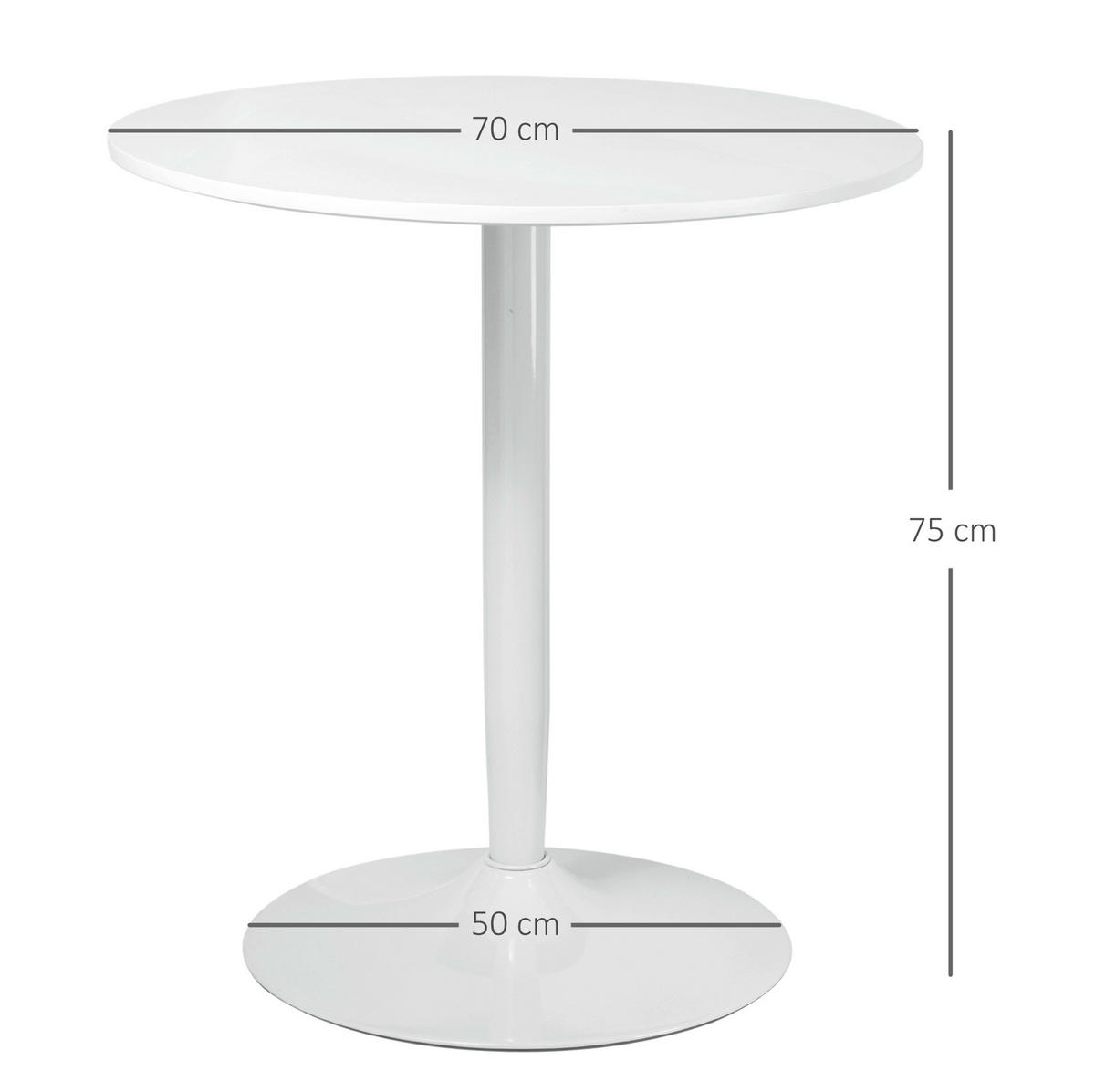JÍDELNÍ stůl 70/70/75 cm, kulatý, prostorově úsporný s ocelovou podnoží, Bílá - bílá, kompozitní dřevo (70/70/75cm) - Redom
