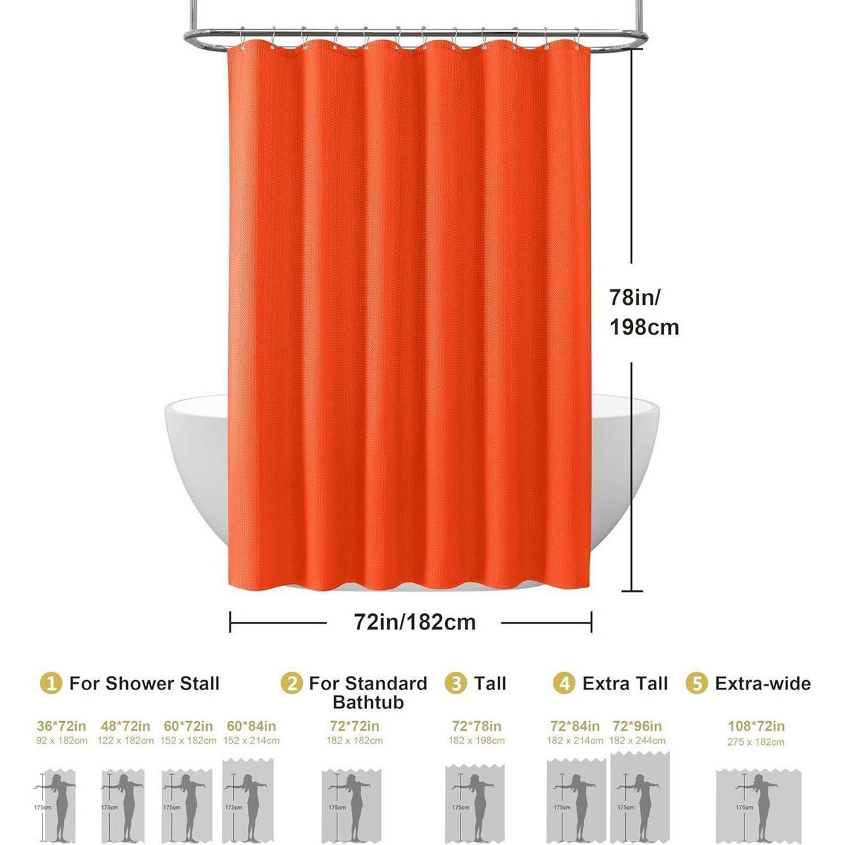 DUSCHVORHANG Waffelstoff Orange 182 x 198 cm - Orange, Textil (182/198cm)