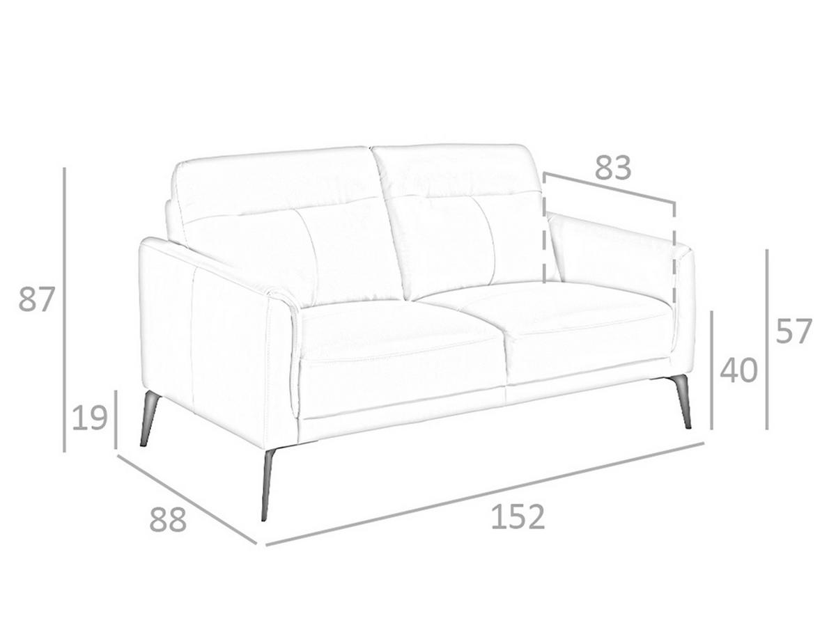 SOFA 2-SITZER Taupe Grau Schwarz 152/88/87 cm - Dunkelgrau/Schwarz, Leder (152/87/88cm) - ANGEL CERDA