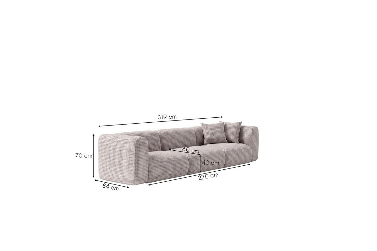 SOFA 3-Sitzer, Chenille-Stoff Cremona, Hellgrau, GRETA - Hellgrau, Holz (319/70/89cm) - Kaiser Möbel