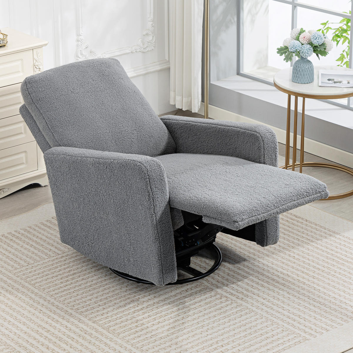 RELAXSESSEL, Fernsehsessel mit Liegefunktion, Wippfunktion, Fleece-Optik Grau - Grau, Textil/Metall (76/100/94cm) - HOMCOM