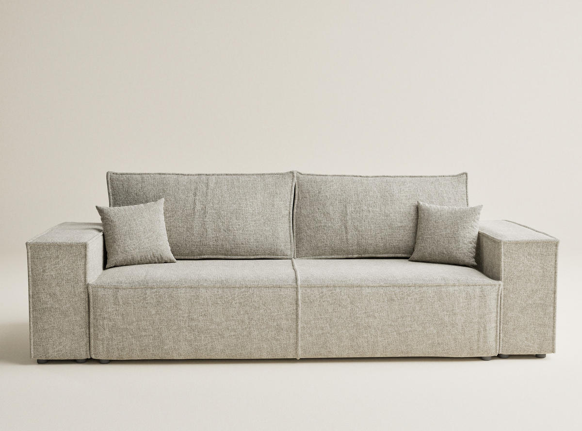 SOFA MIT SCHLAFFUNKTION Milos Beige Chenille-Stoff - Beige/Schwarz, Holz/Holzwerkstoff (255/70/105cm) - Maison de Reve