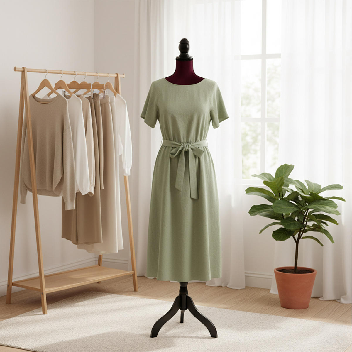 MANEKÝNKA - tmavočervená, drevo/textil (41/167/34cm) - Relaxdays