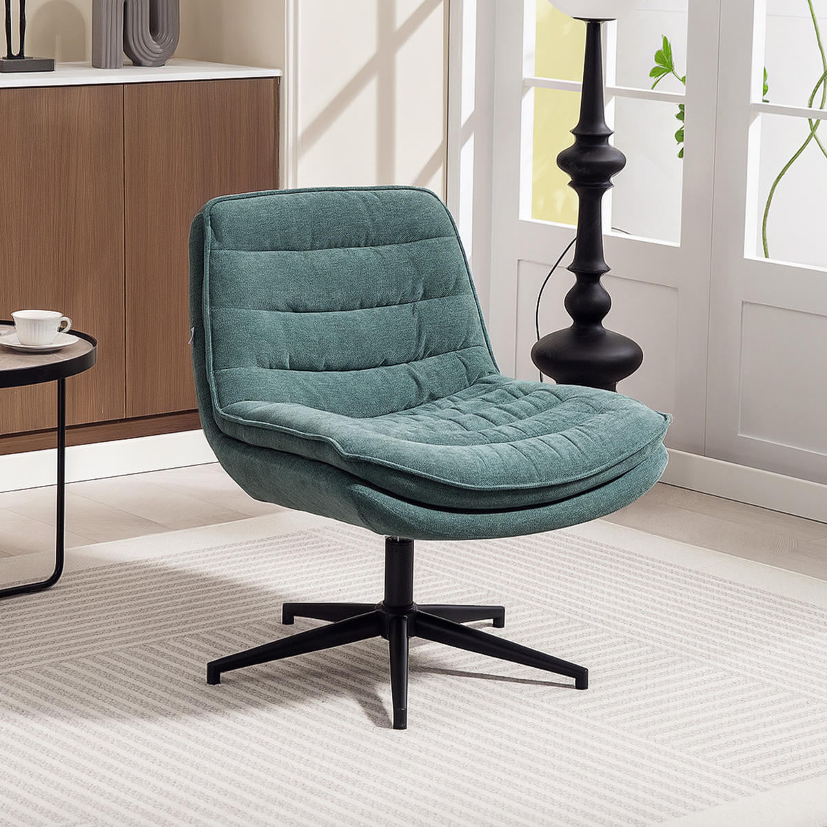 BÜROSTUHL DE-05034 Drehbar mit breitem Sitz, gepolstert Dunkelgrün - Dunkelgrün, Metall (65.5/80/76cm) - ComfortXL