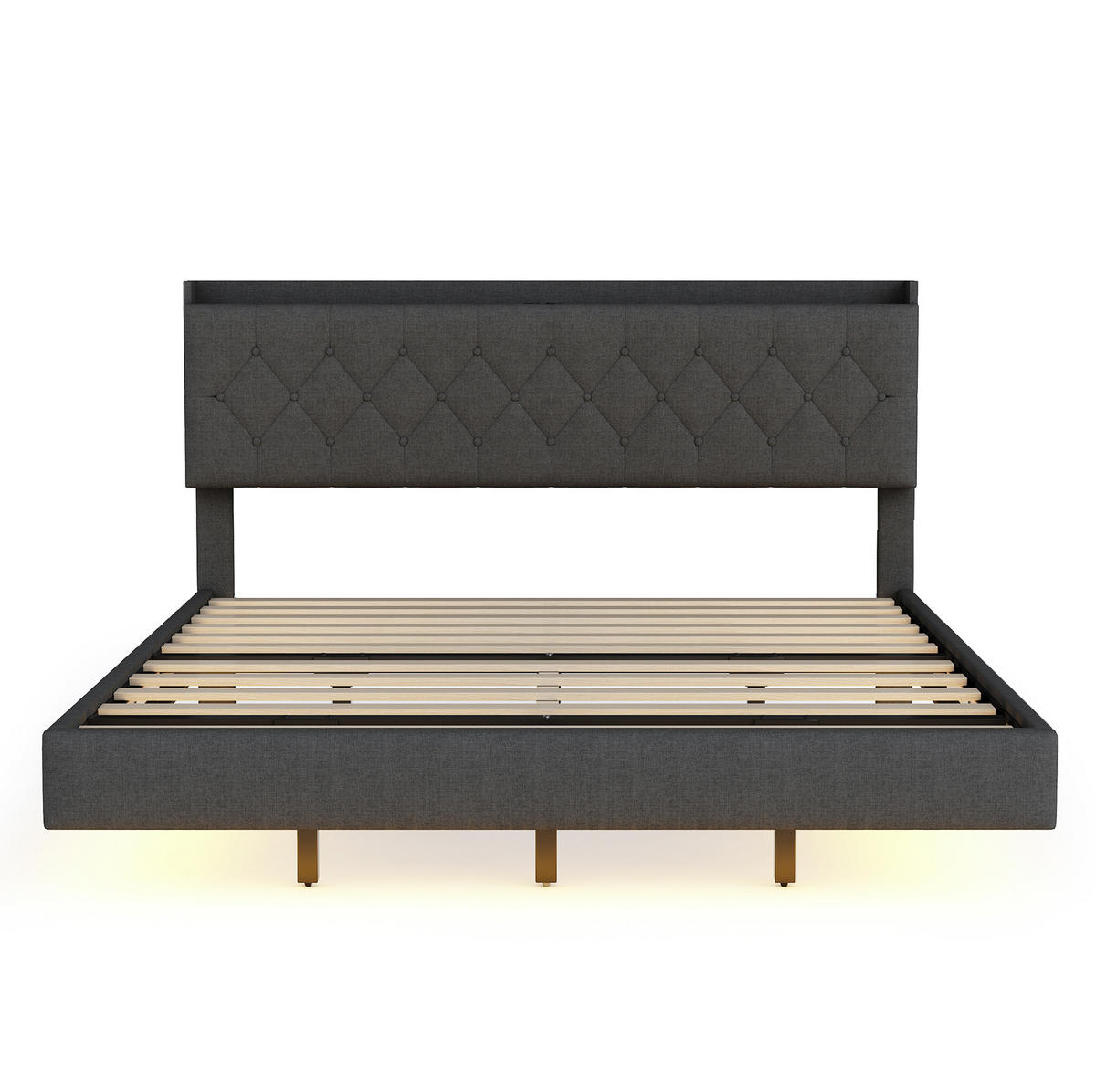 ČALOUNĚNÁ postel 160/200 cm šedá s LED osvětlením, USB a úložným prostorem - šedá, textil (160/200cm) - BEAOK