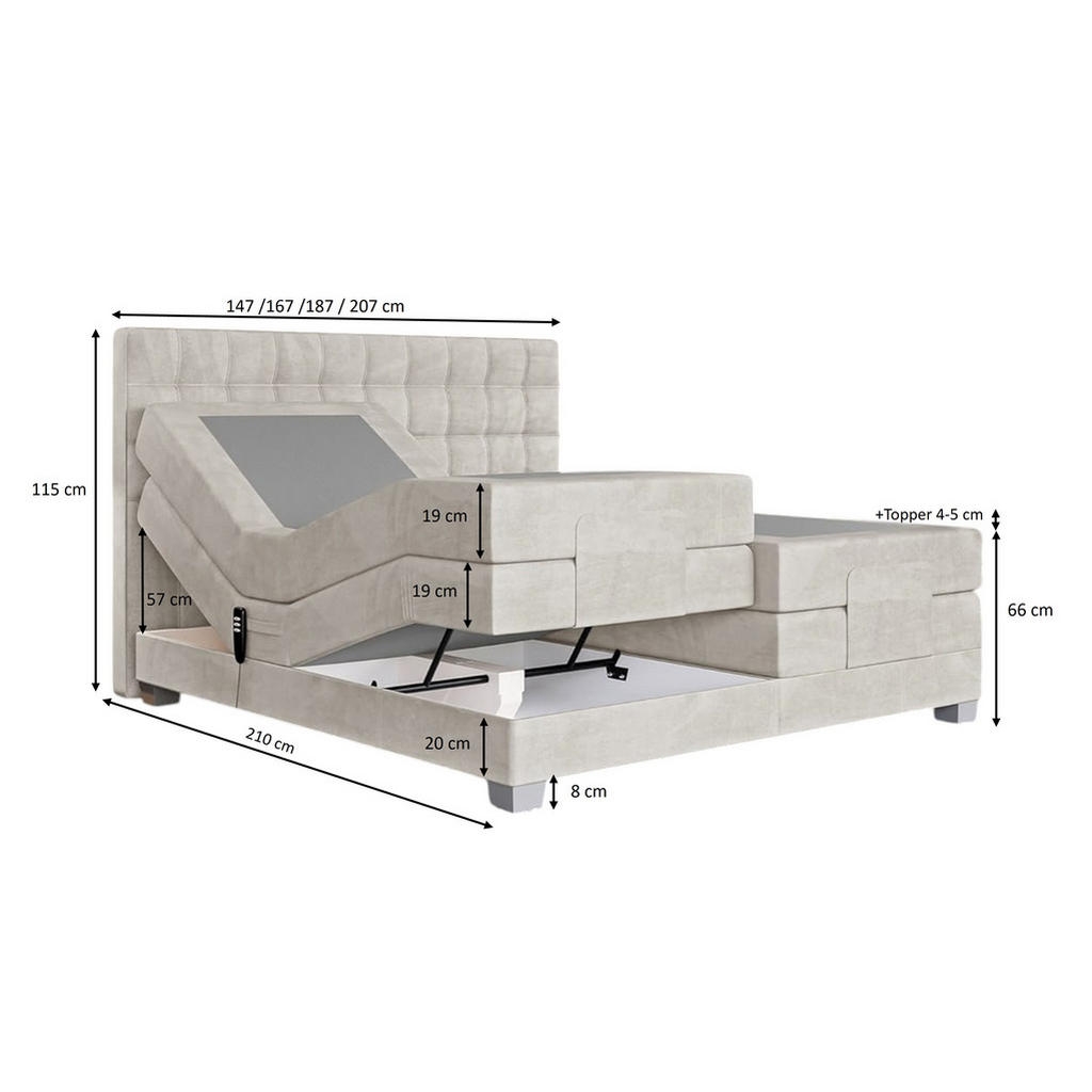 Thumbnail - Labett Boxspringbett, Grau, Holz, Kiefer, 7-Zonen, Höhe ca. 43 cm, 140x200 cm, Oeko-Tex® Standard 100, Schlafzimmer, Bet...