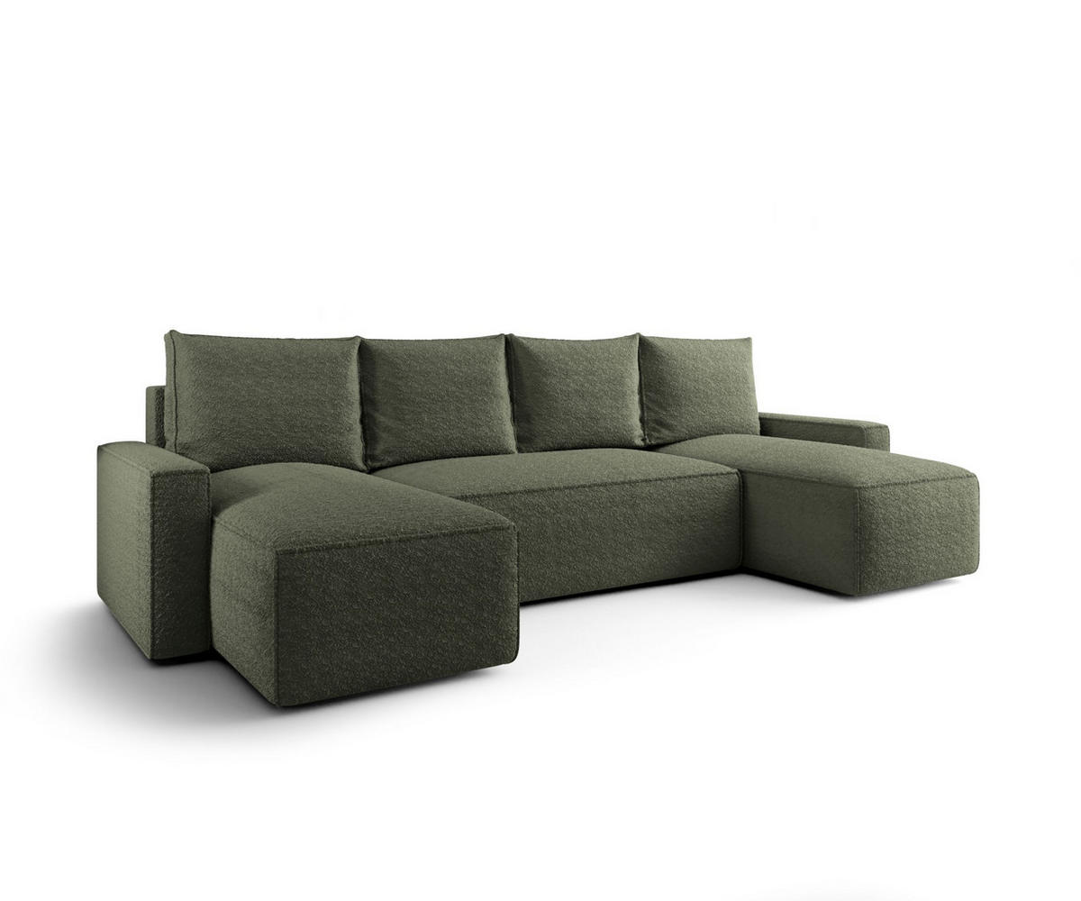 WOHNLANDSCHAFT mit Schlaffunktion SAVIO U Quelle 37 - Dunkelgrün, Textil (300/75/140cm) - Bedante