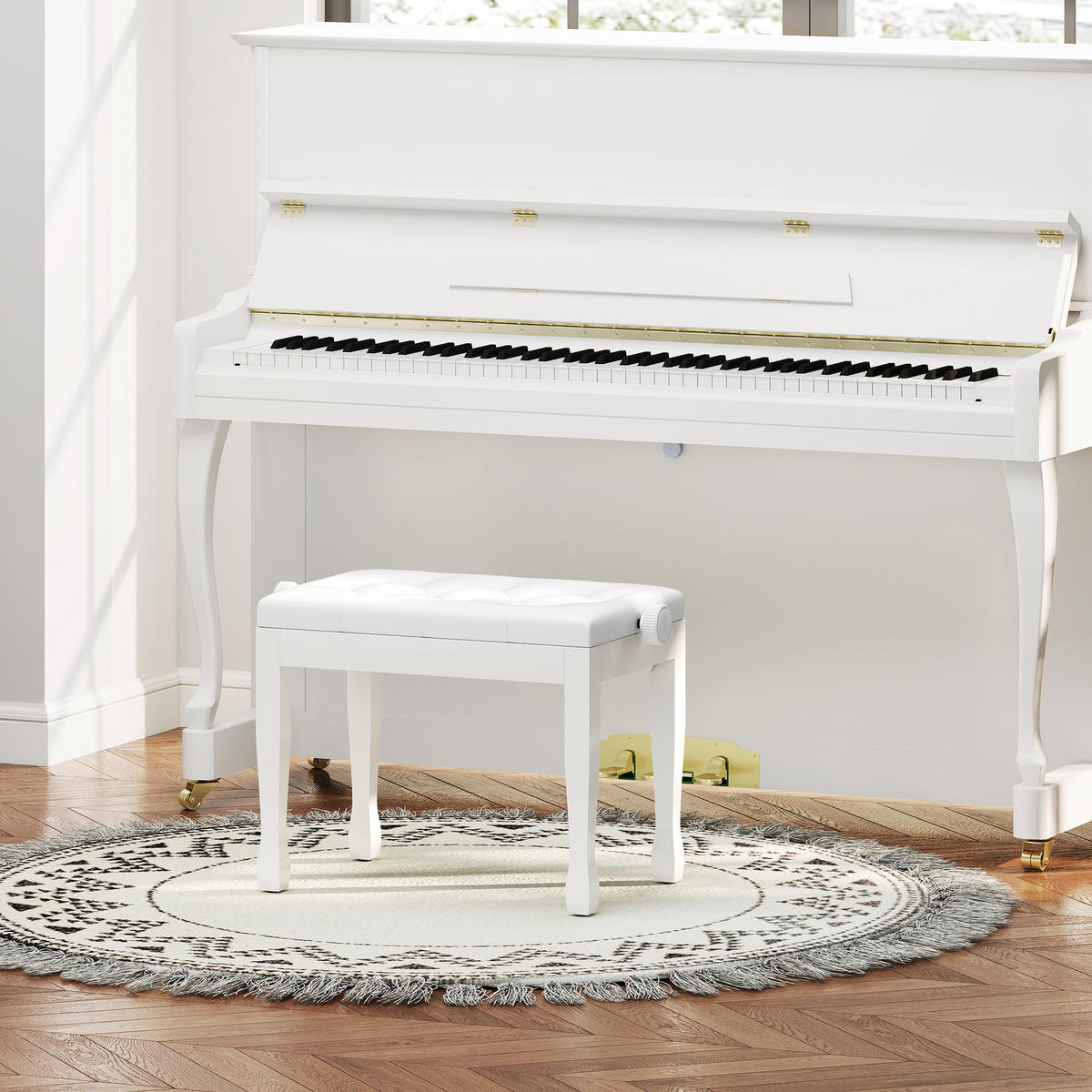 KLAVIERHOCKER DE-07223 höhenverstellbar mit Kunstleder Weiß - Weiß, Holz (35/55/64cm) - ComfortXL