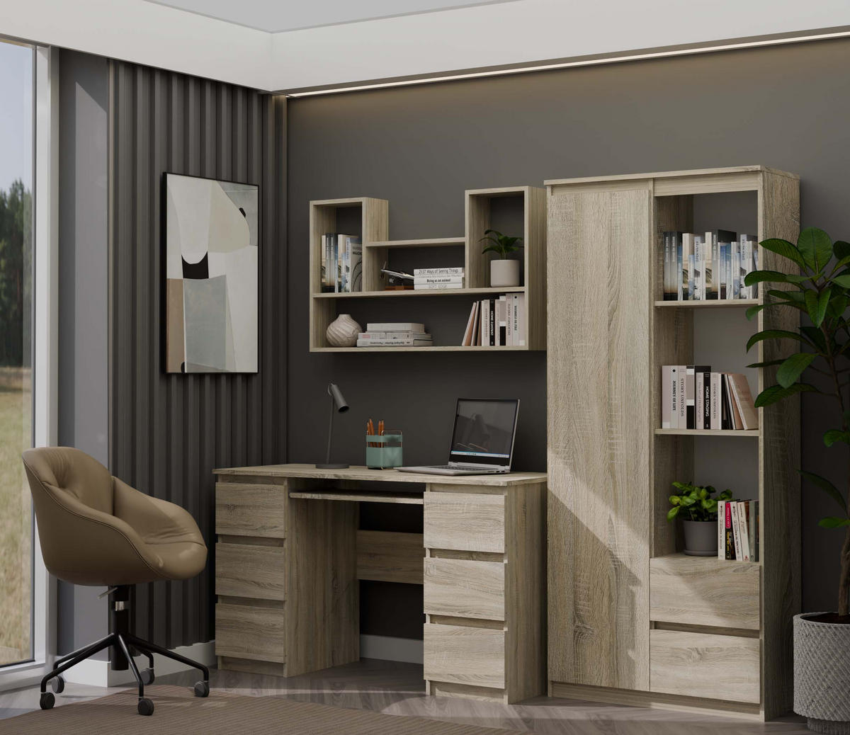 SCHWEBEREGAL Sören - Sonoma Eiche, Holzwerkstoff (60/100/16cm) - kommodly