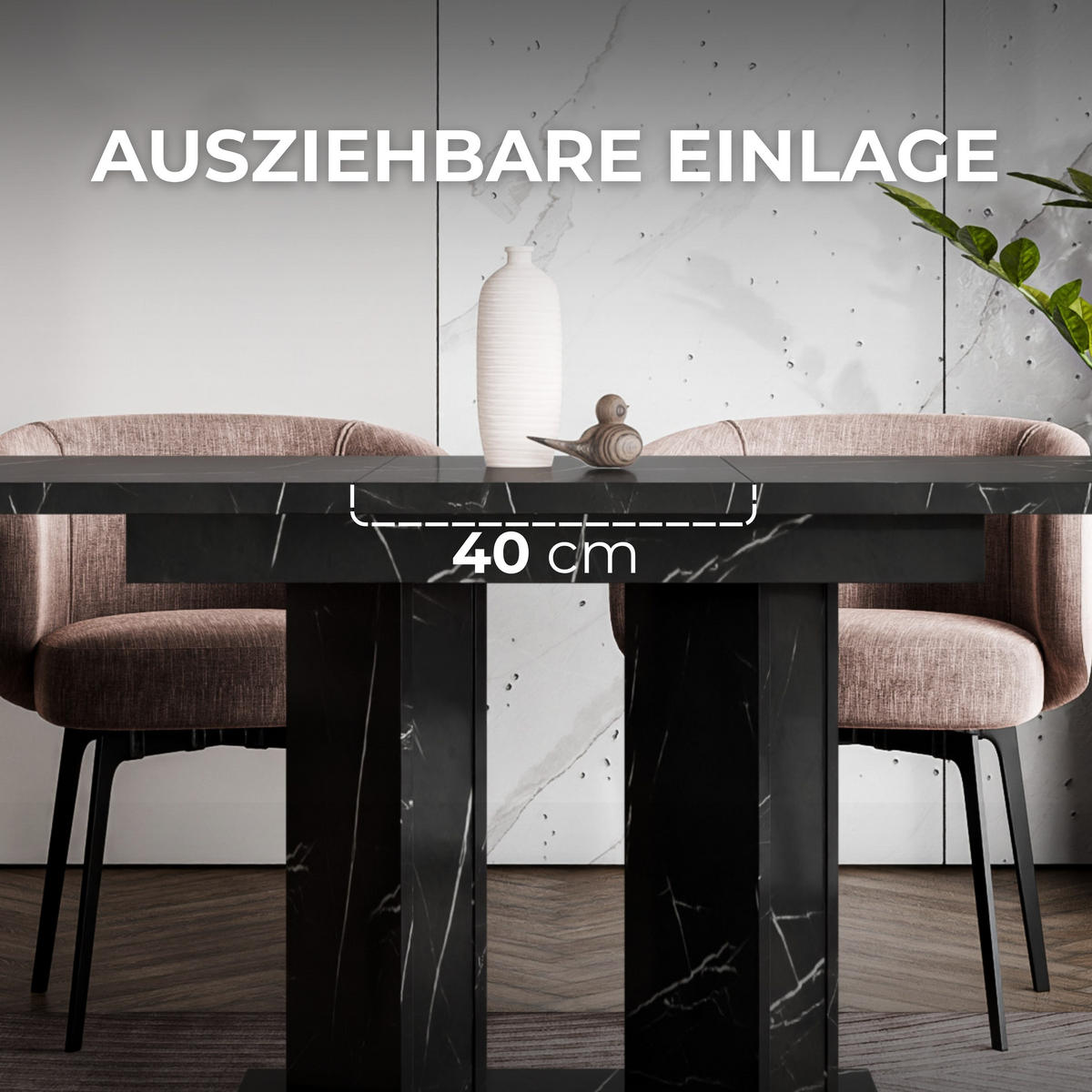 ESSTISCH ausziehbar in Schwarz Marmor-Optik - Schwarz Hochglanz, Holzwerkstoff (80/160/75cm) - Home Collective