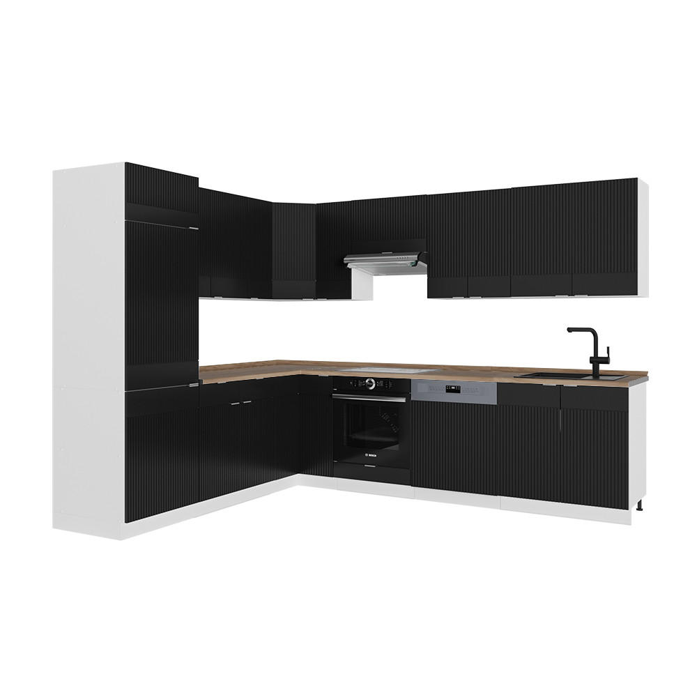 KOTNA KUHINJA Fame-Line Črna črtasta/bela 287 x 60 cm , DP Hrast - črna/bela, leseni material (287/81.6/60cm) - Vicco