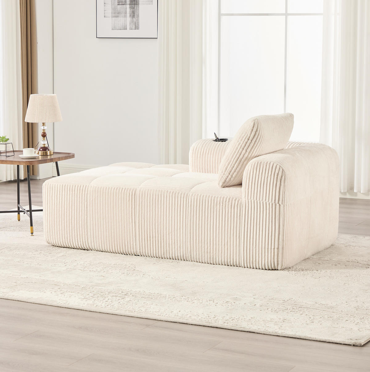 LOUNGESESSEL Cord mit Seitenfächern und Becherhalter 158/93/61 cm Beige - Beige, Textil (93/61/158cm) - Redom