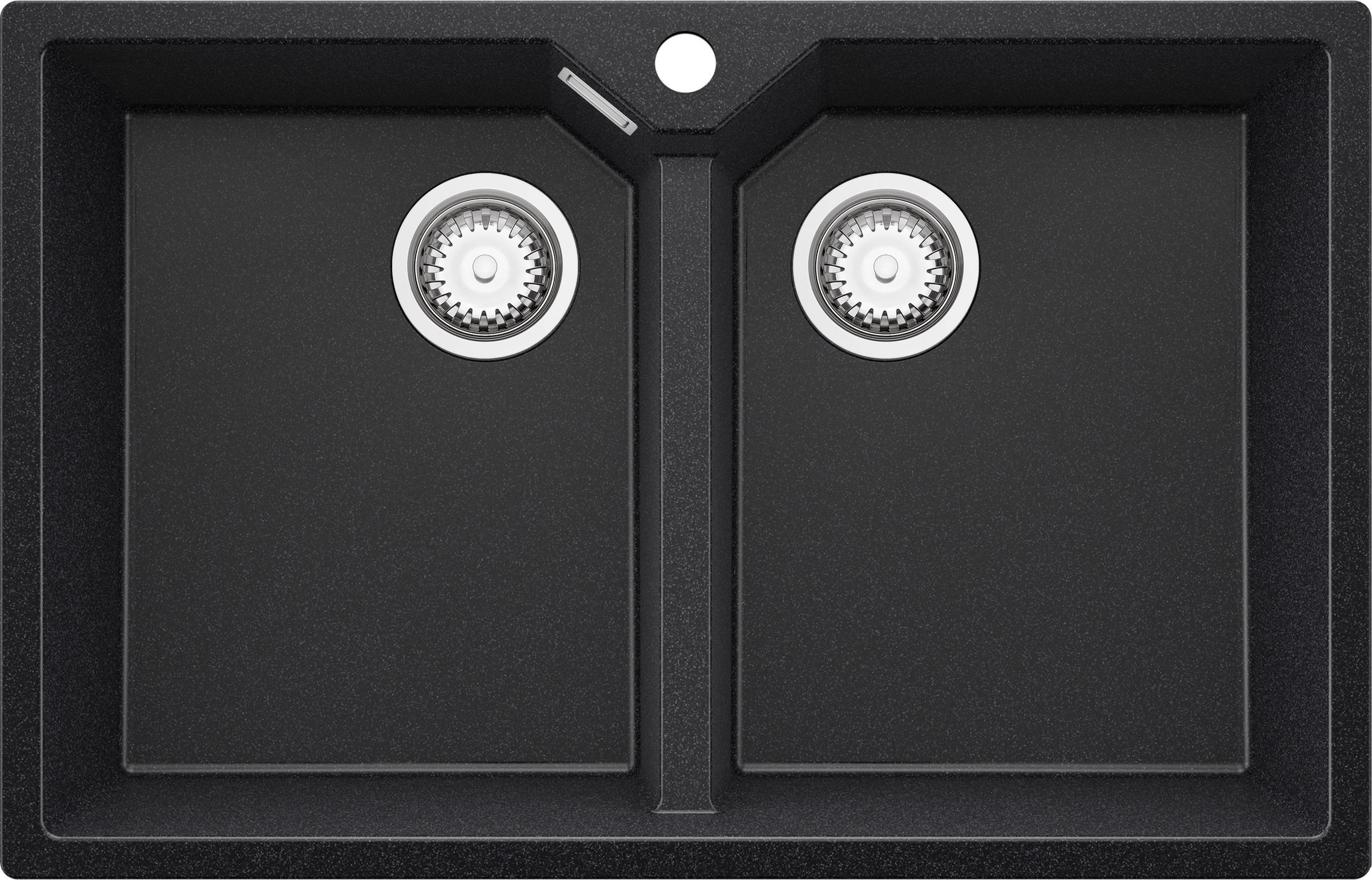 SPÜLBECKEN Madrid Twin, 2-er set Anthrazit 78/50 cm 2 Becken + Ablauf-Set ab 80er Unterschrank - Chromfarben/Anthrazit, Kunststoff (78/19/50cm) - Primagran