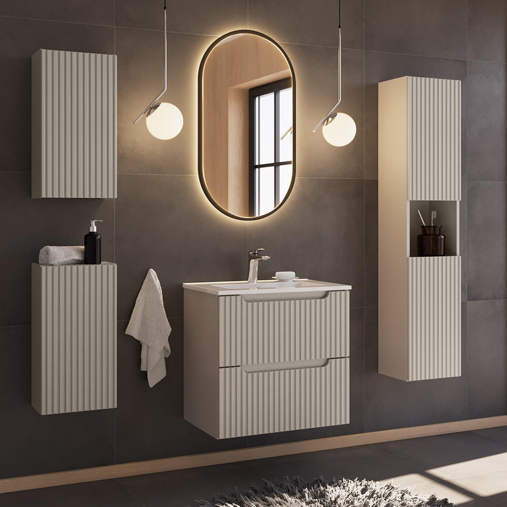 BADMÖBEL-SET 5-TLG. Newport-56 - Beige, Holzwerkstoff (180/200/40cm) - Lomado