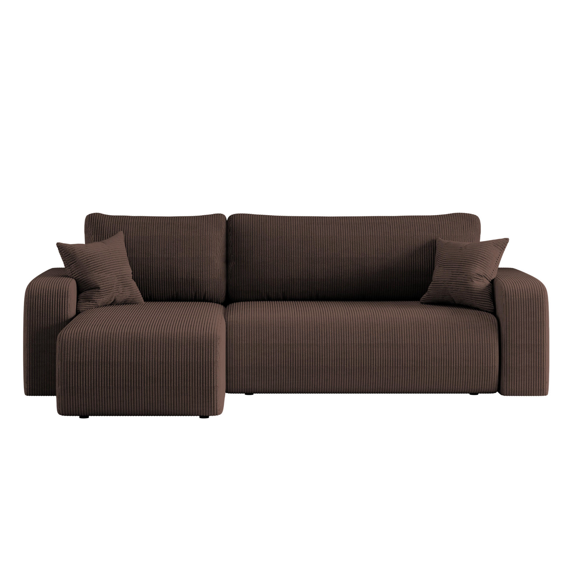 ECKSOFA L-FORM Schlaffunktion Und Bettkasten Eckcouch MILANO L Stoff Dicker Cord Braun Links - Braun, Holz/Textil (142/244cm) - Kaiser Möbel
