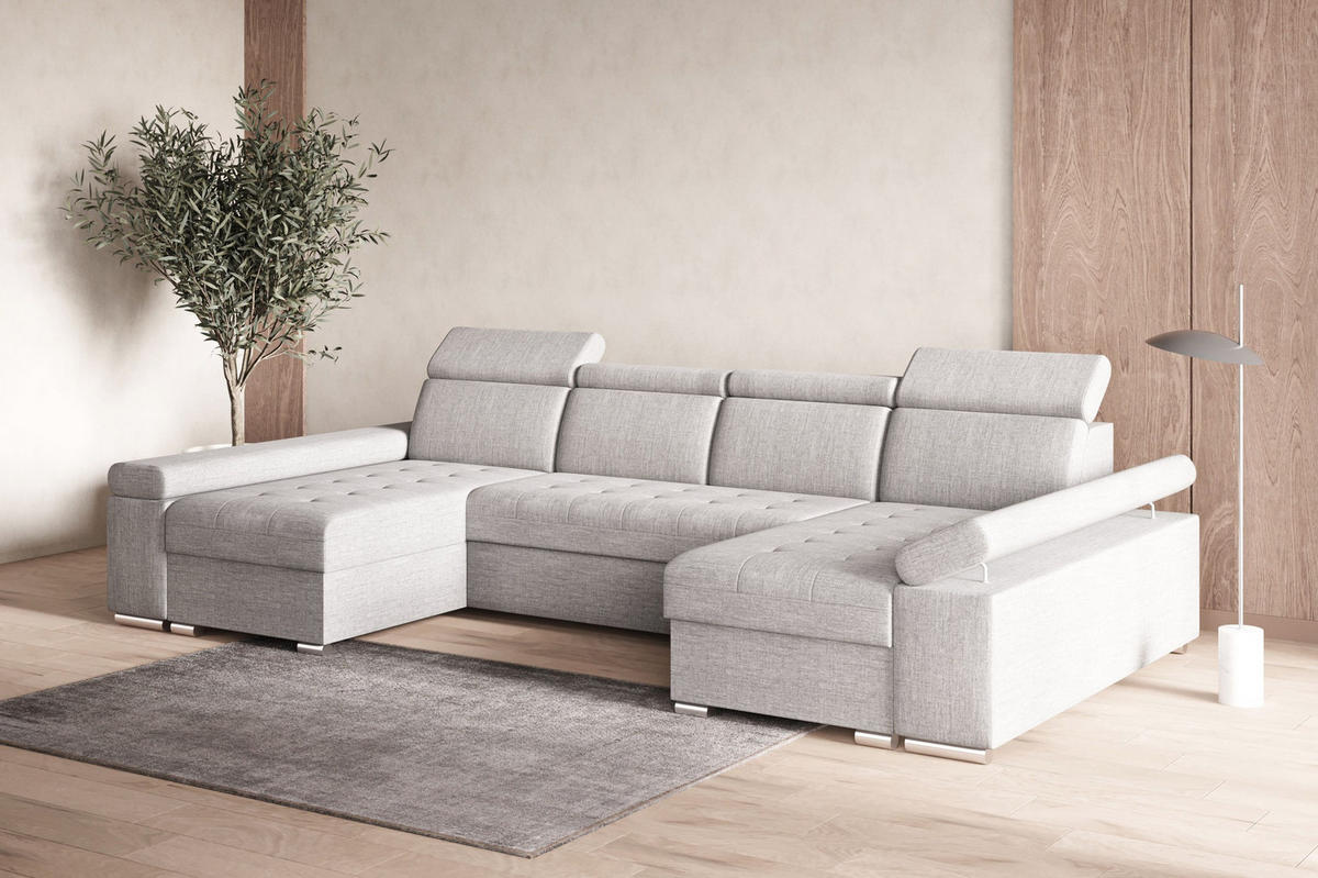 WOHNLANDSCHAFT - Ecksofa U - Luka U - Hellgrau (Twist 19) - Hellgrau, Holzwerkstoff (330/94/168cm) - Möblo