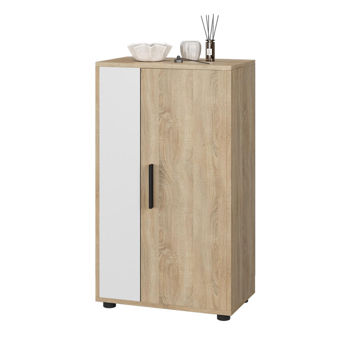 KOMMODE Berno Sonoma/Weiß 50.1 x 87.3 cm mit 2 Fächern - Weiß/Sonoma Eiche, Holzwerkstoff (50.1/87.3/28.3cm) - Vicco