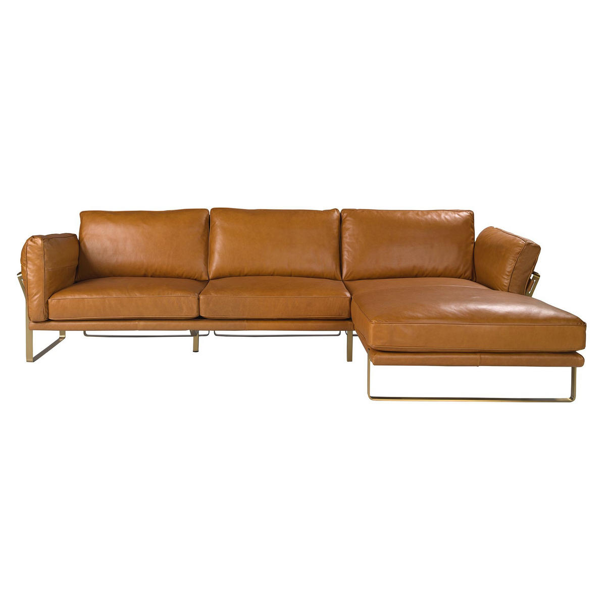 ECKSOFA Rechtes Chaiselongue-Sofa in Leder camel 302/166/84 cm - Goldfarben/Braun, Leder (302/166cm) - ANGEL CERDA