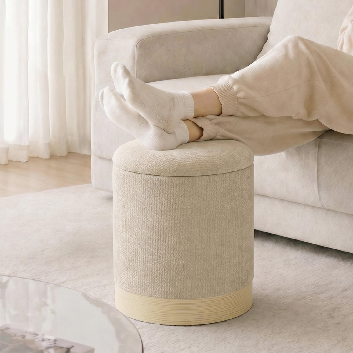 HOCKER PANG-M4T8K2 Beige - Beige, Metall (38/45/38cm) - PANGIVO