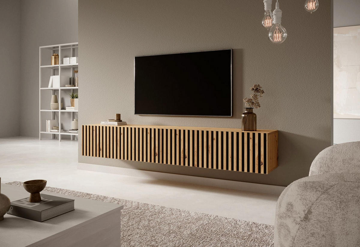 TV stolík Telire dub / čierny 175/30/32 cm - čierna/dub artisan, kompozitné drevo (175/30/31.6cm) - Selsey