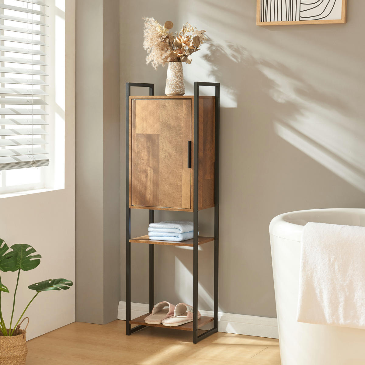 BADEZIMMERSCHRANK Namsskogan - Walnussfarben/Schwarz, Holzwerkstoff/Metall (35/115/25cm) - [en.casa]