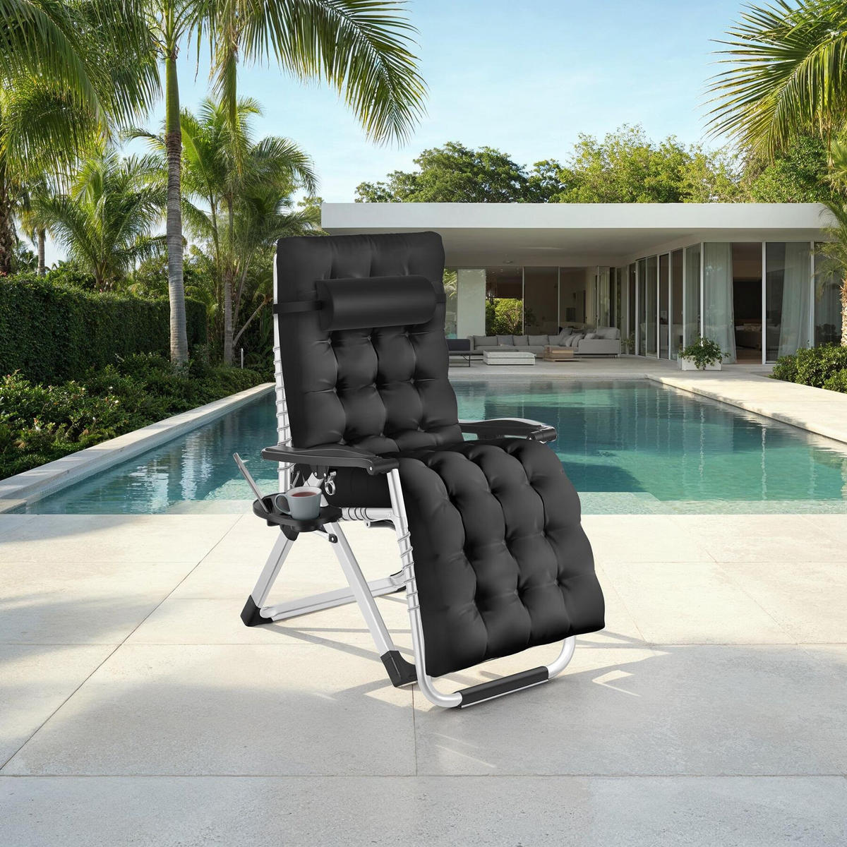SONNENLIEGE 2er Set Cloud,84 x 168 x 82,5 cm, mit Ablagetisch,schwarz - Schwarz, Kunststoff (84/103/113cm) - tectake
