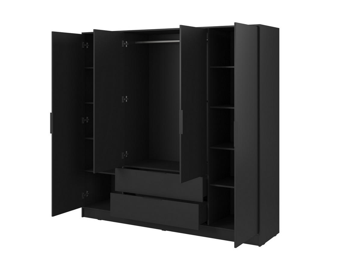GROSSER Kleiderschrank RICADI 4D (Schwarz, 4 Türen, 2 Schubladen, Kleiderstange, Kunststoffgriffe) - Schwarz, Holz/Holzwerkstoff (206/200/51cm) - Ravio