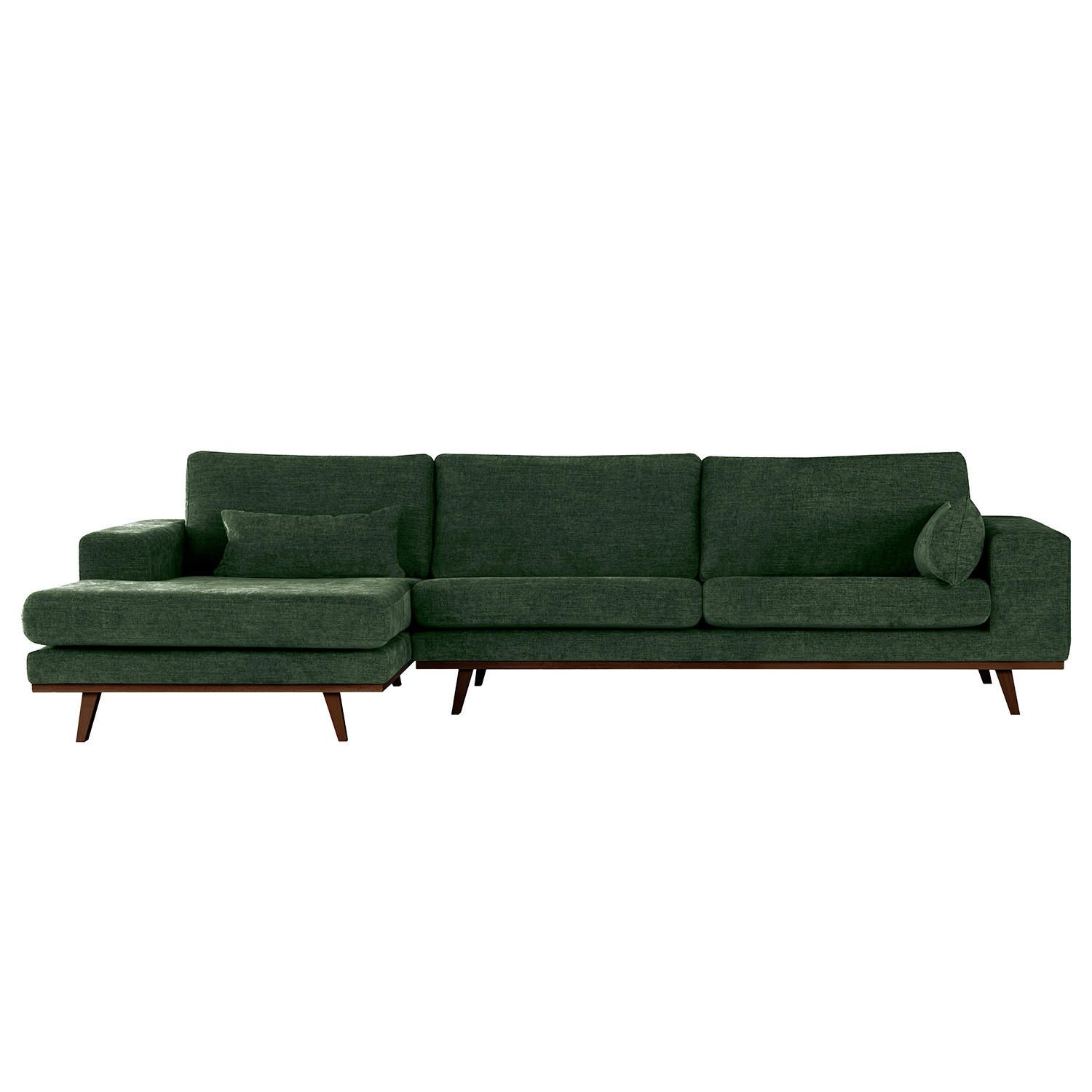 ECKSOFA mit Longchair - Dunkelgrün/Buchefarben, Textil (281/153cm) - home24