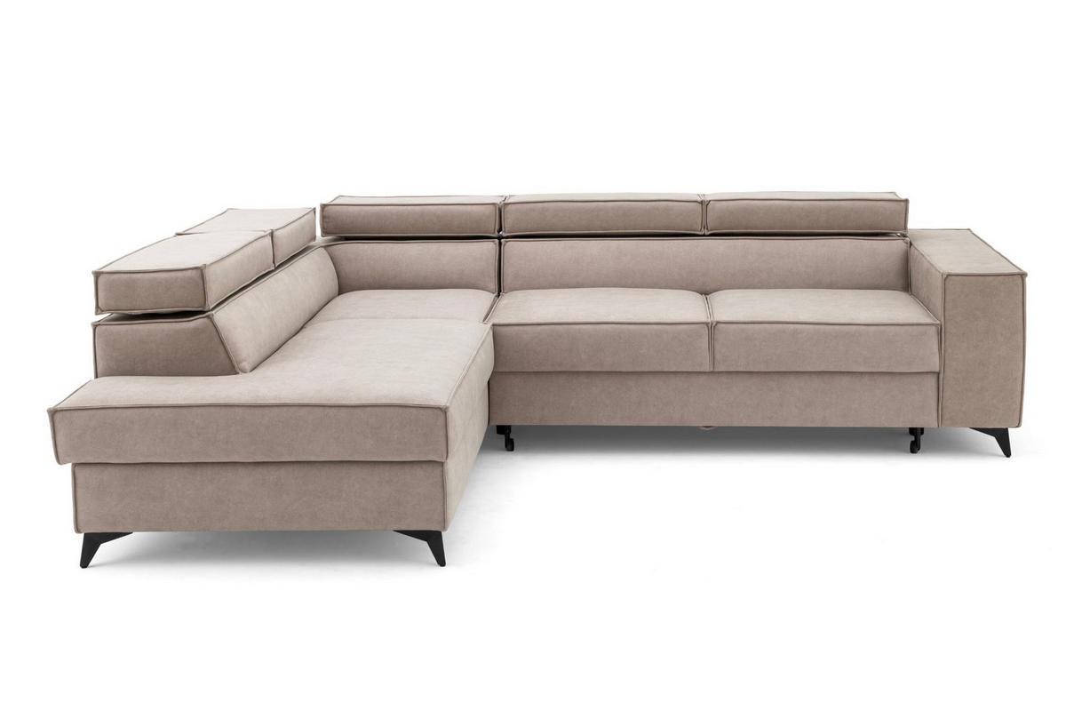 ECKSOFA PURE L Links mit Schlaffunktion 127x199 Velours Creme - Creme/Schwarz, Holz/Textil (281/204cm) - Muffo