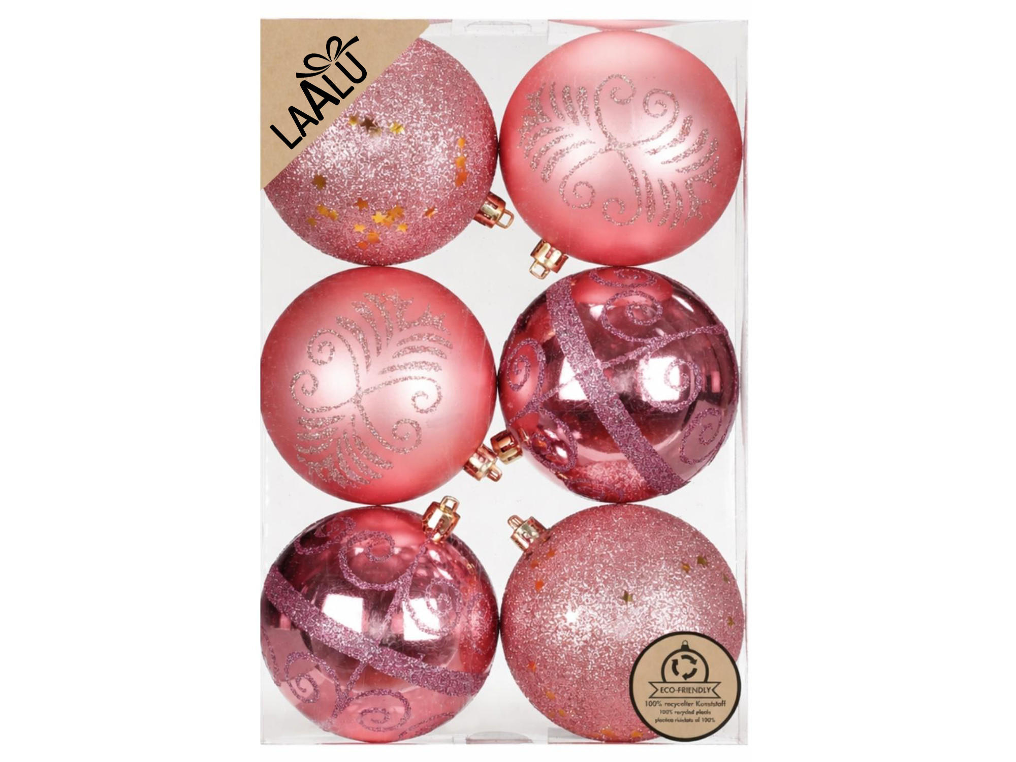 WEIHNACHTSKUGEL-SET bunt 6 Stück, 8 cm, Kunststoff - Pink, Kunststoff (40/20/40cm) - LAALU