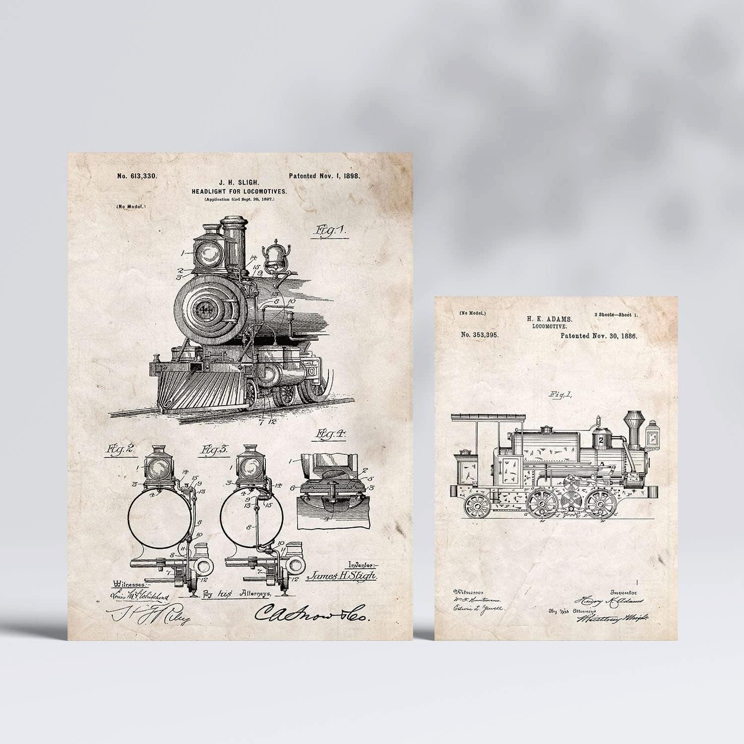 POSTER Set Mit 6 Plakaten Mit Zug Patenten Plakate Mit Retro Patentabbildungen Inneneinrichtung Im Vintage Stil A3 & A4 Rahmenlos - Klar, Papier (29/3cm) - Nacnic
