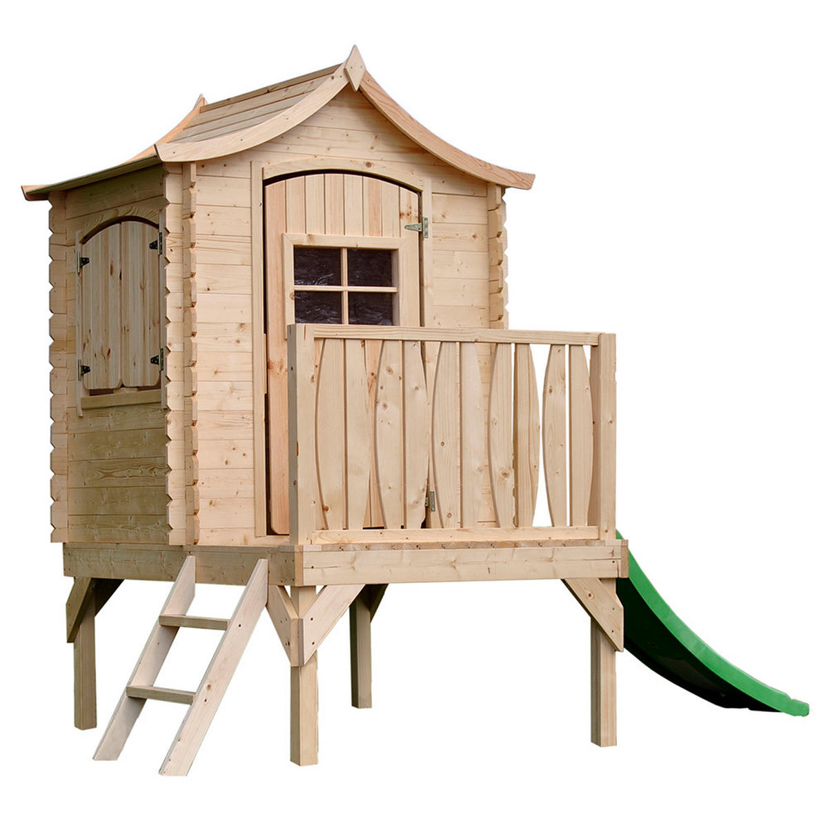 STELZENHAUS mit rutsche aus Holz - B175xL146xH212 cm/1,1m2 - M550A - Beige, Holz (146/212/112cm) - Timbela